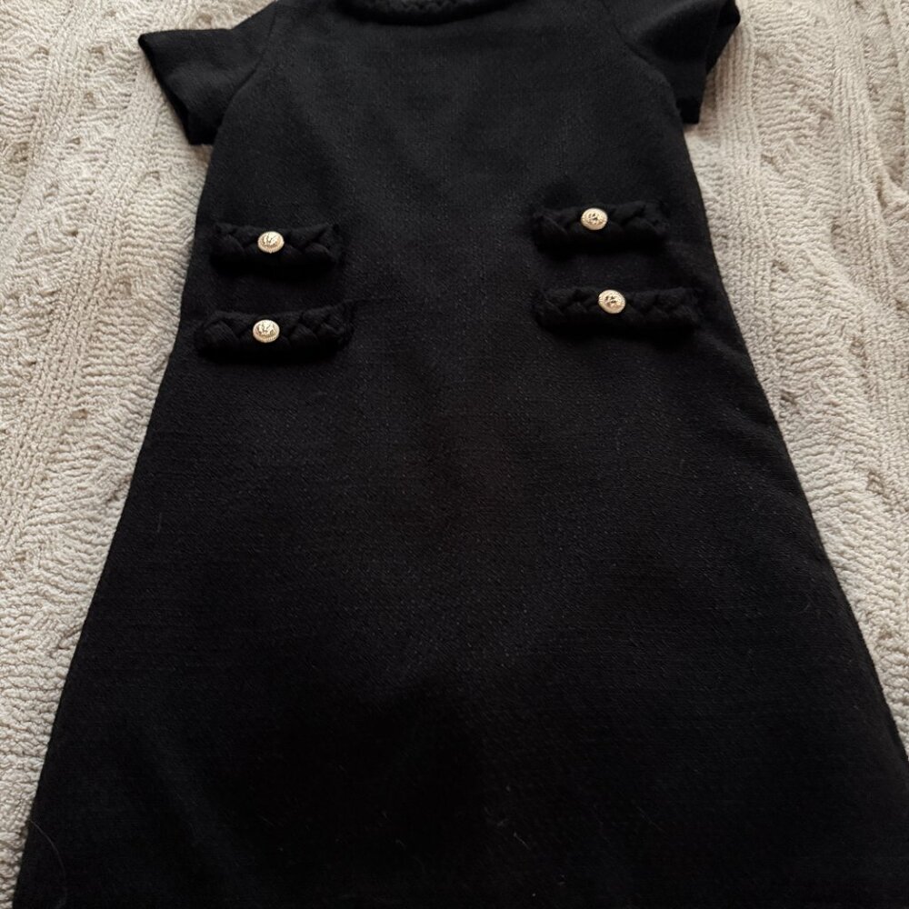 Womens Tweed Jackie Dress Elegant Crew Neck Short Sleeve Button Mini Dress XS
